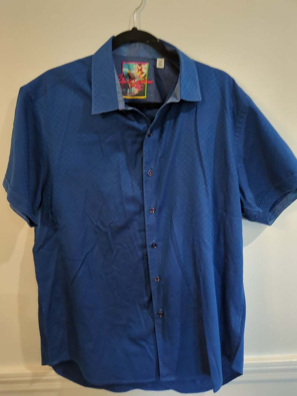 Robert Graham Classic Fit Blue Short Sleeve Button-Up Shirt XL